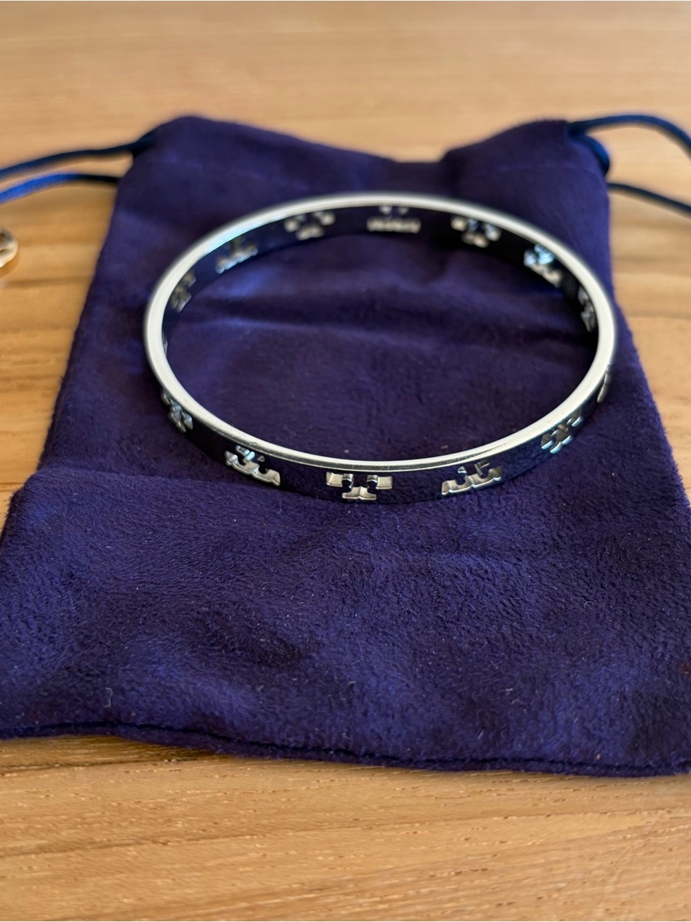Tory Burch Silver Logo Cutout Slim Bangle